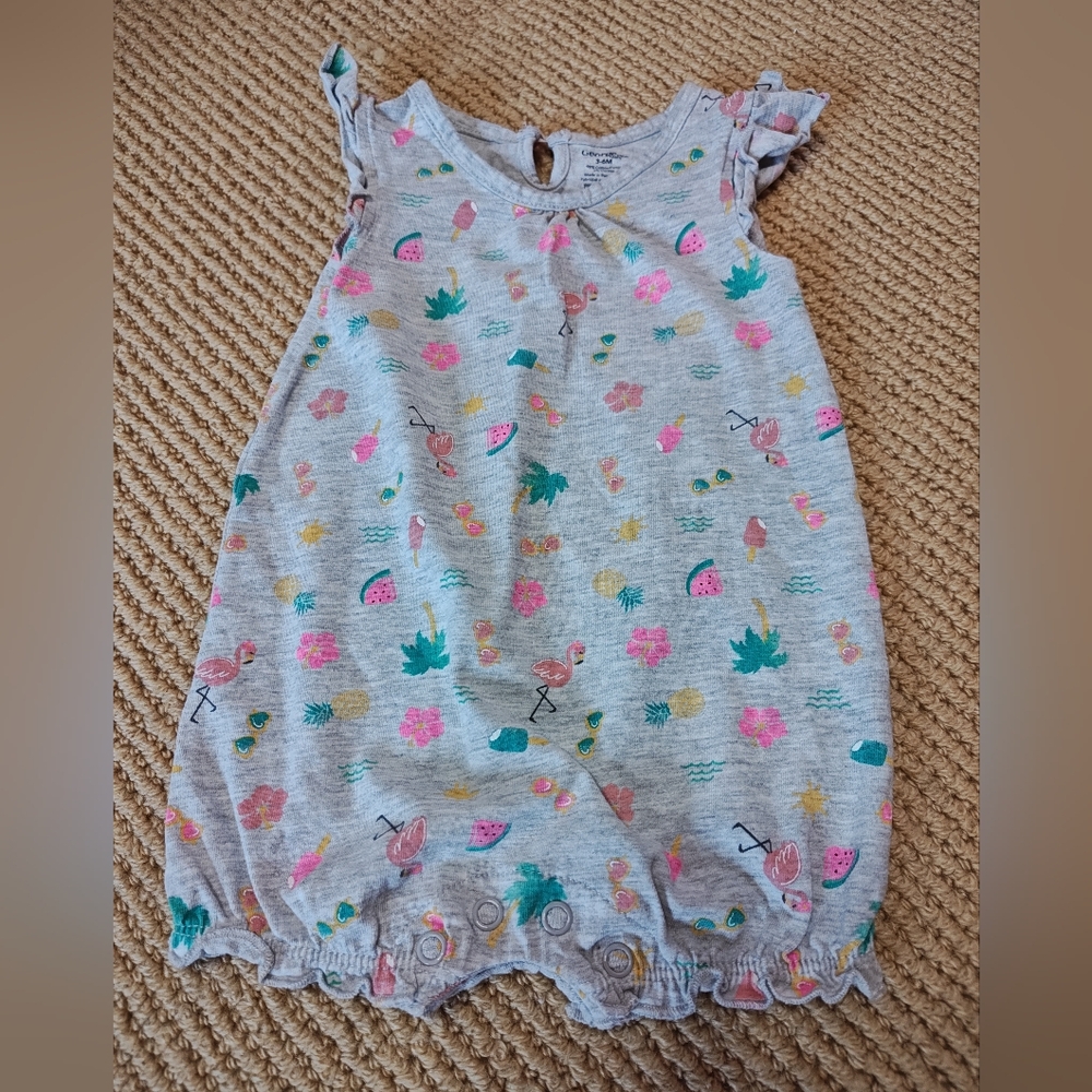 3-6mo Romper with Floral and Flamingo Print